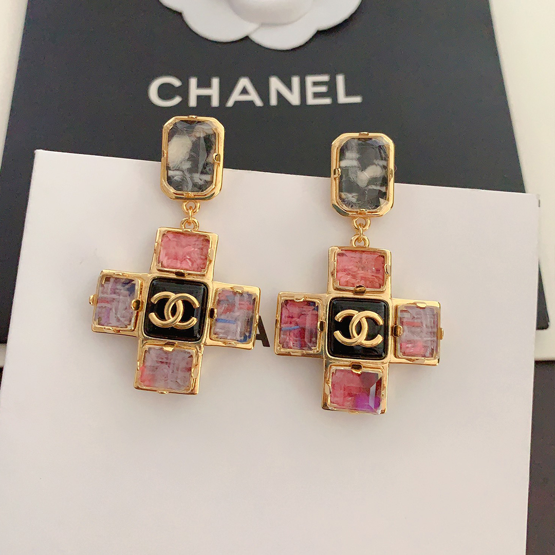 Chanel Pink square painted earrings