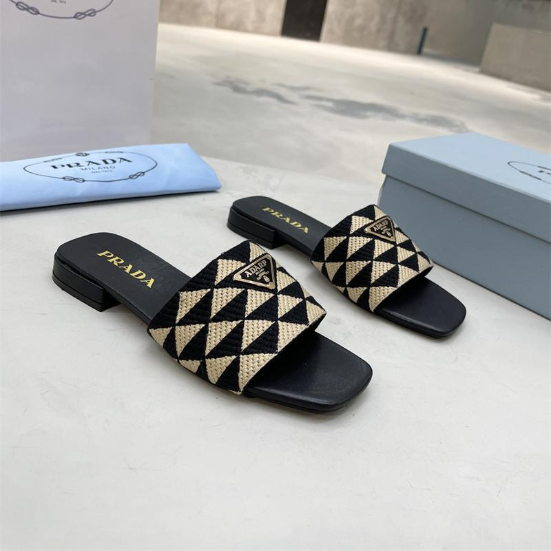 Prada Fabric Flat Bottom Slide Sandal (Replica)