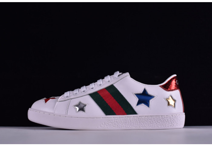 Gucci Ace Embroidered Low-Top Sneaker WITH COLORFUL STARS 431942-A38G1