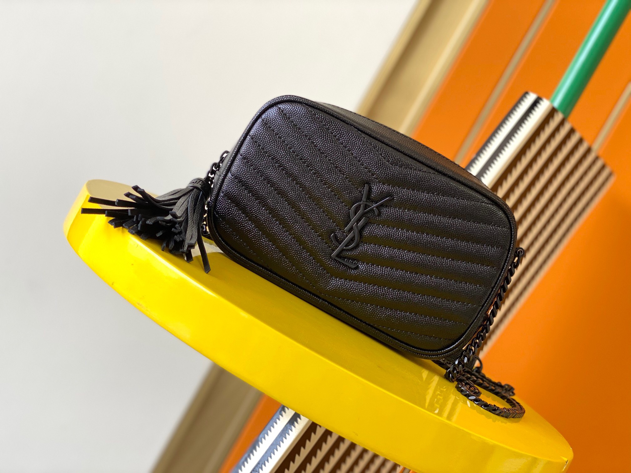 YSL Mini Jacquard Grained Cowhide Pouch, Original Leather, Full Lambskin Lining!