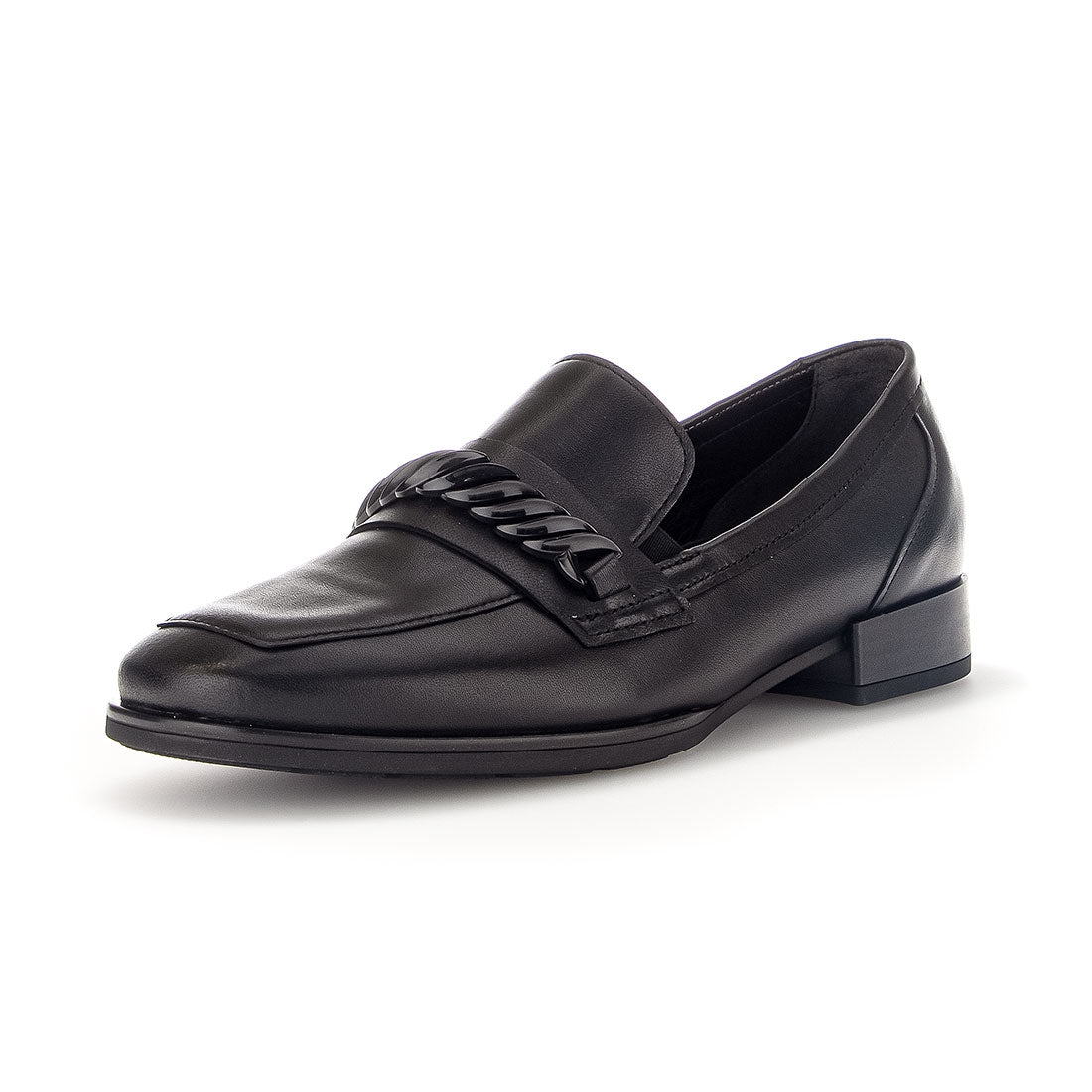 GABOR Black leather loafer with black buckle,