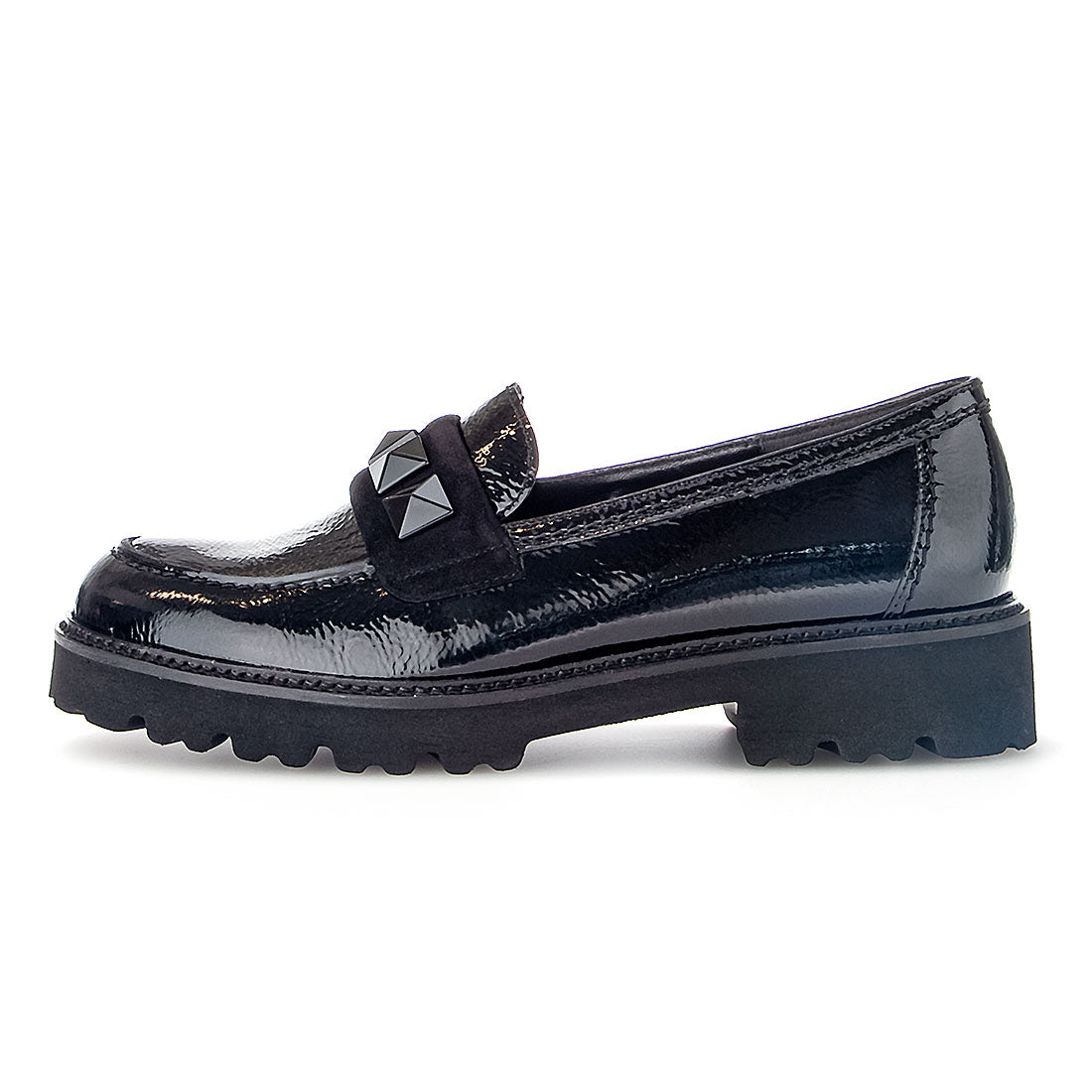 GABOR black lacquer loafer,