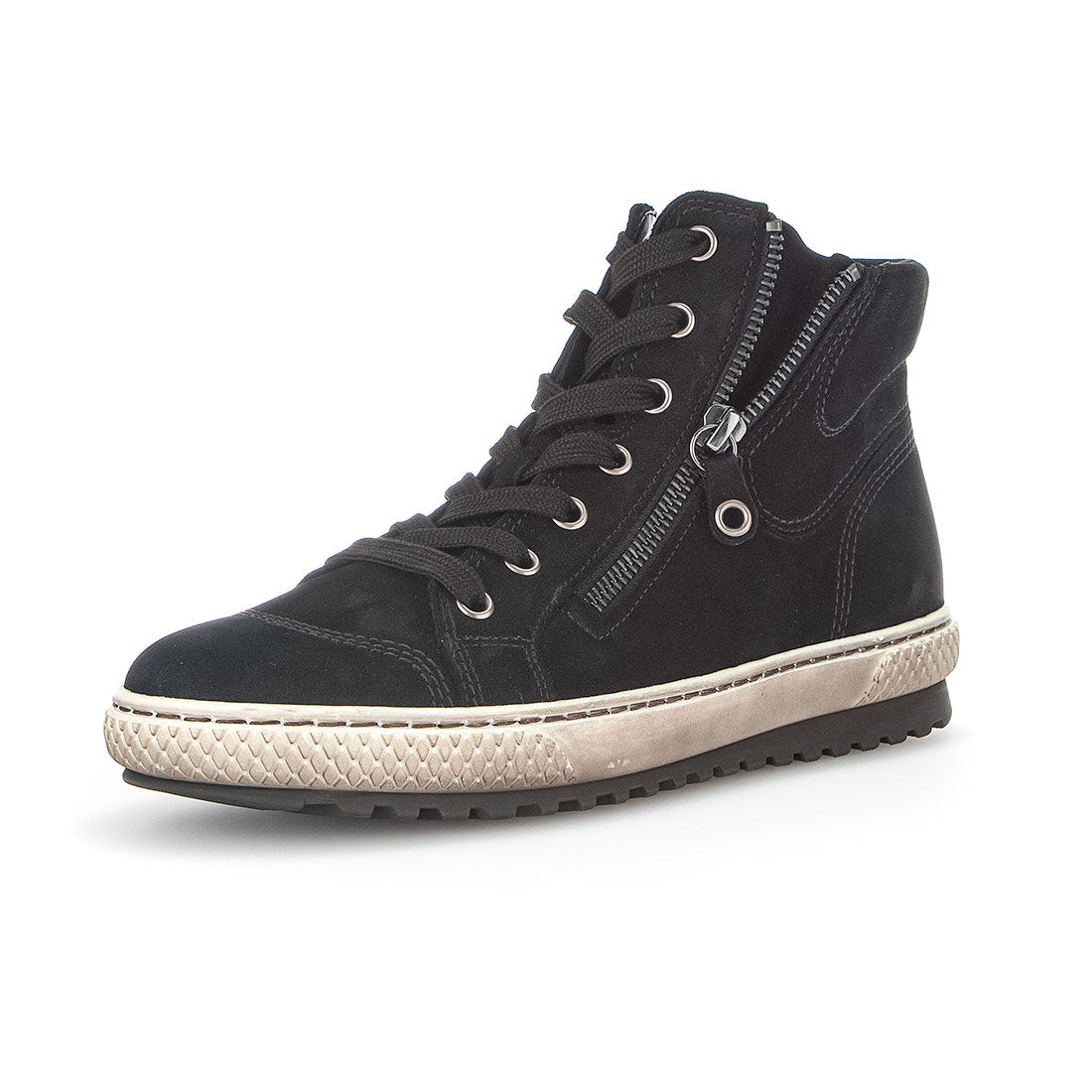 GABOR Black nubuck boot with laces + zipper,