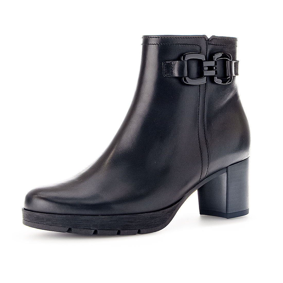 GABOR Black leather boot with decorative buckle,