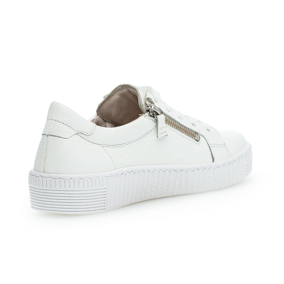 GABOR White leather sneaker with zip + lace,