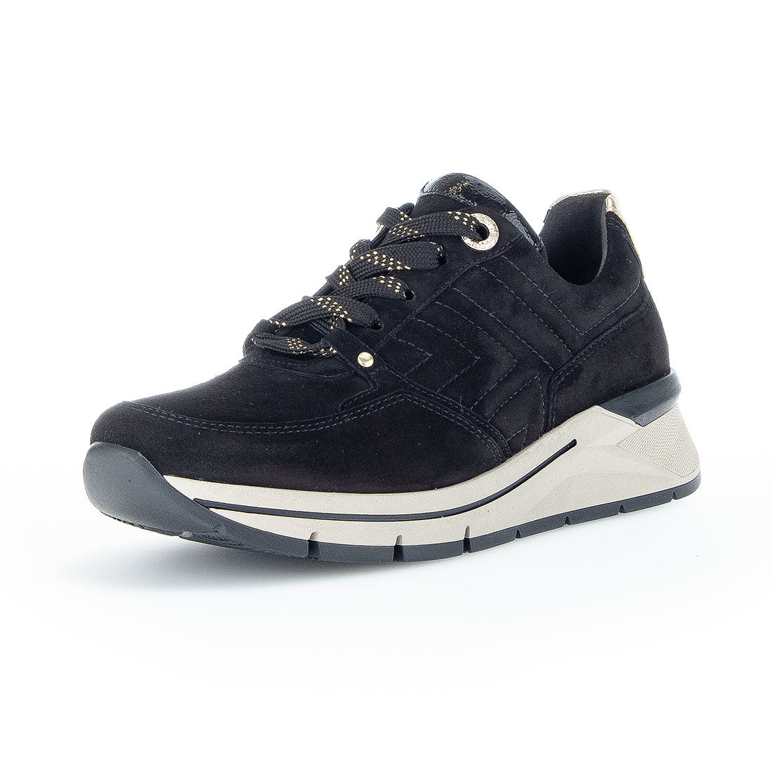 GABOR Black suede sneaker with laces wide. H,