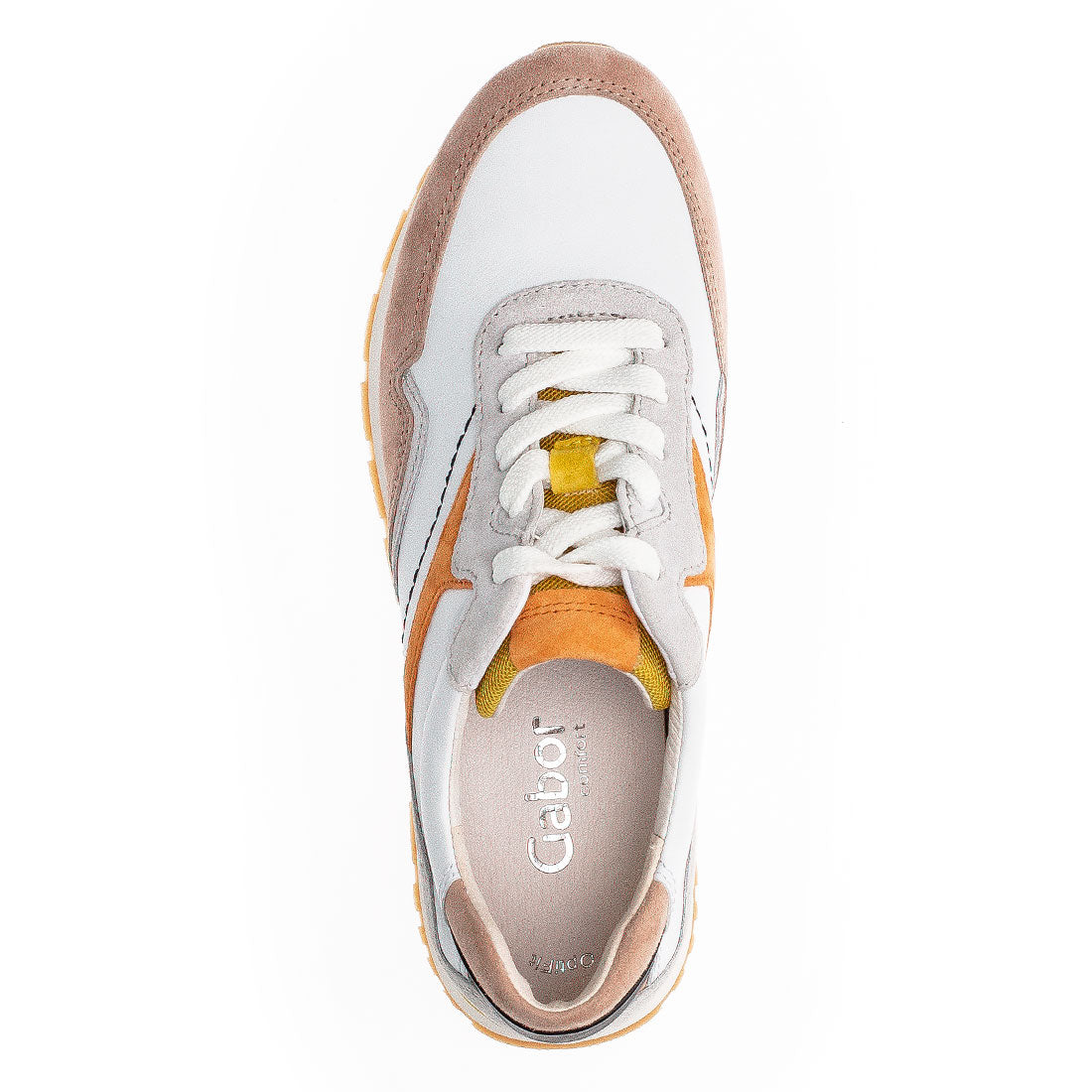 GABOR White leather sneaker. pink, grey, orange,
