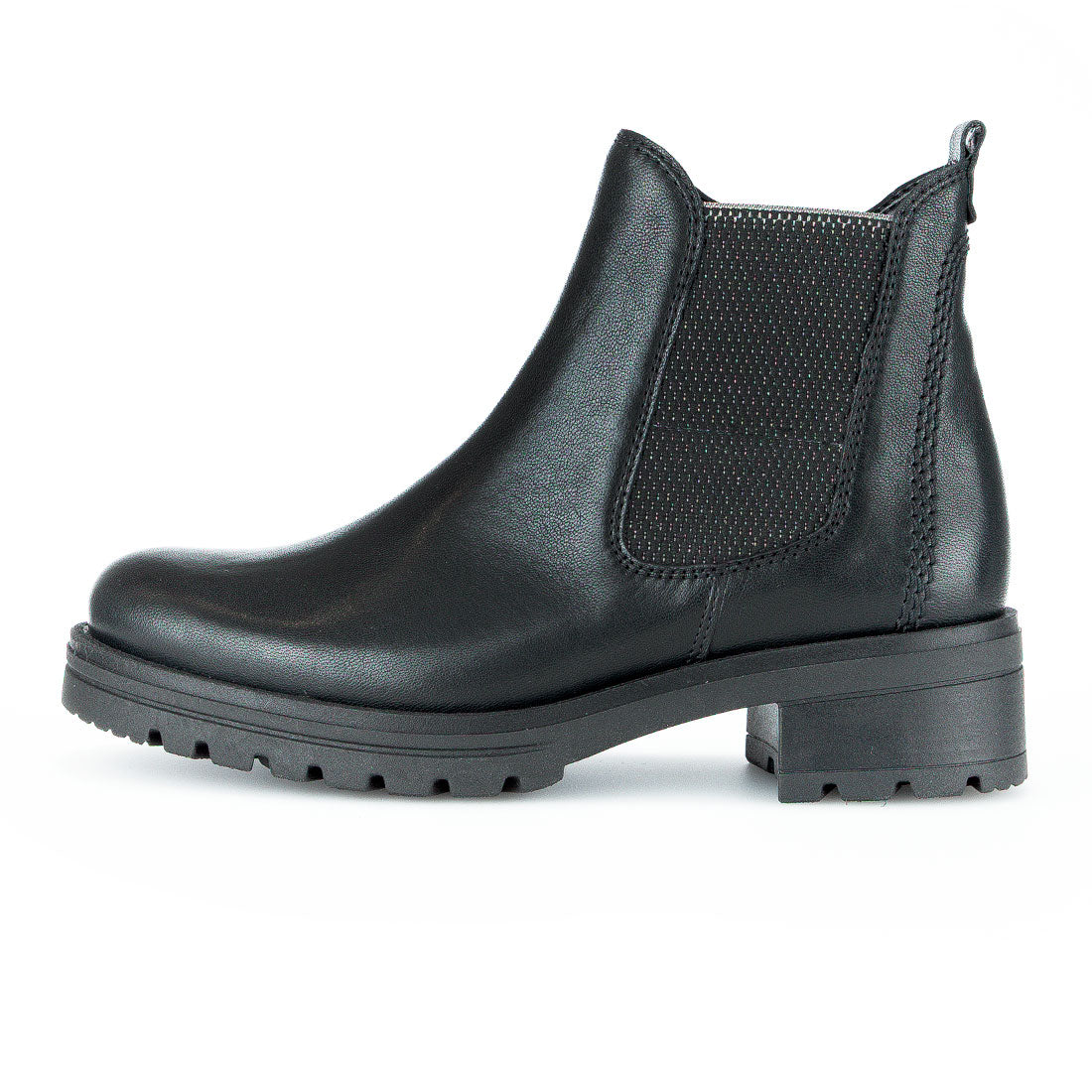 GABOR Black leather boot with rough rubber sole,