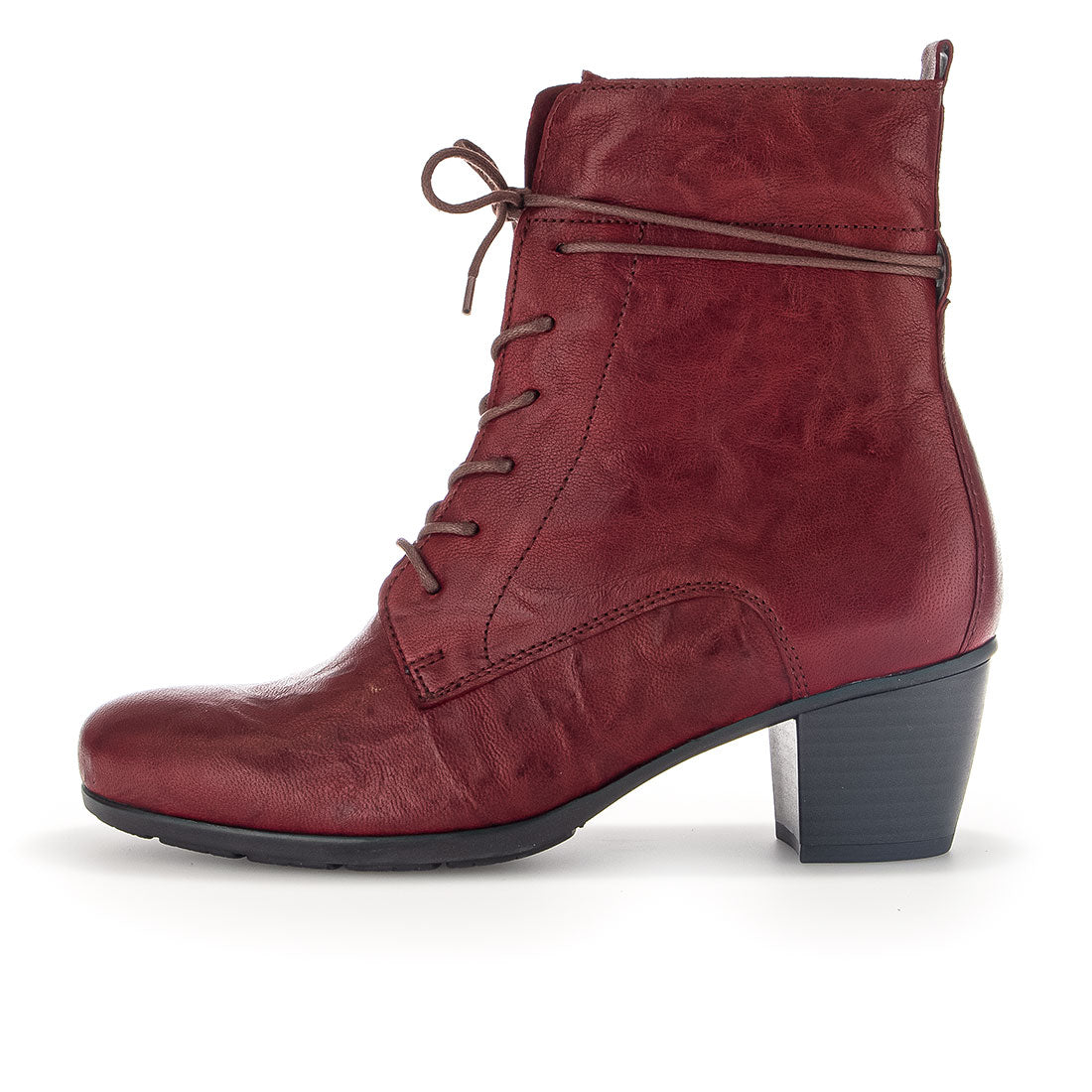 GABOR Red leather lace-up boot with zipper,