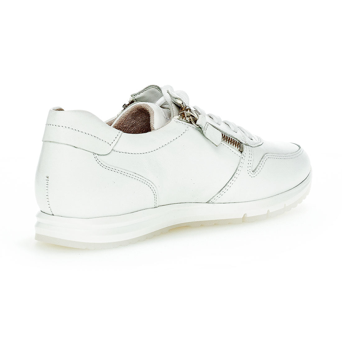 GABOR White leather sneaker with lace + zipper,