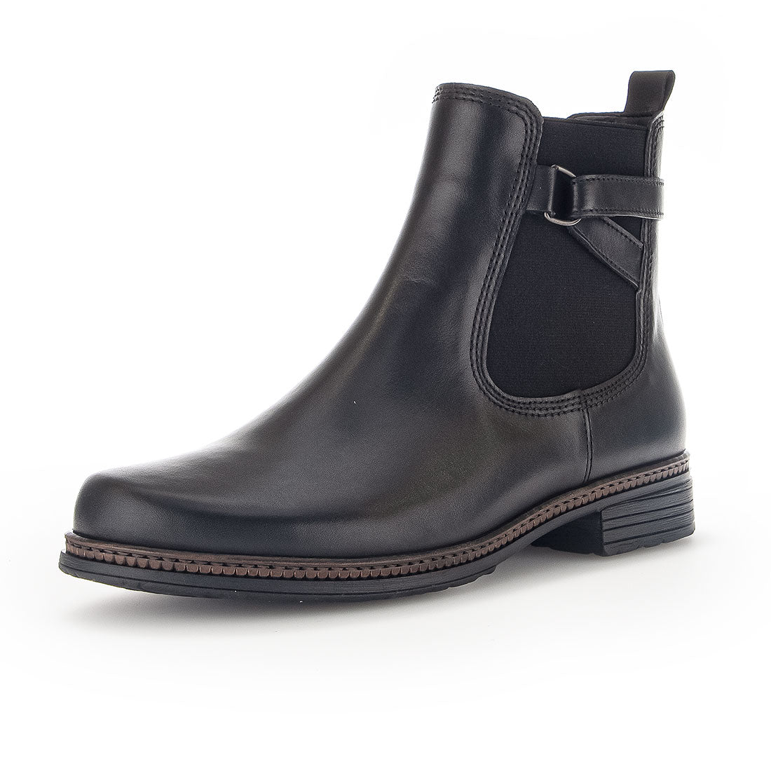 GABOR Black leather boot with elastic + zipper,