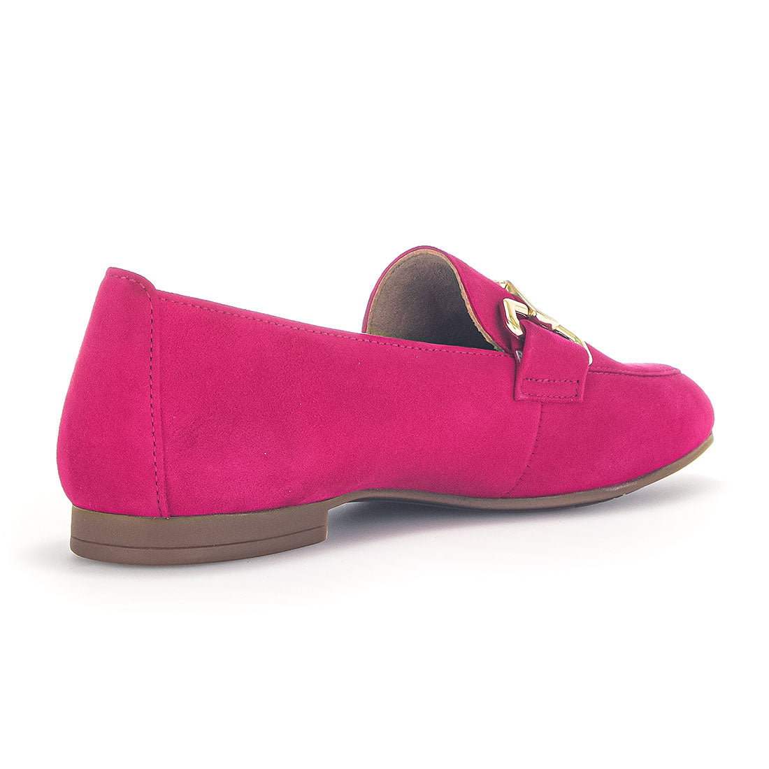 GABOR pink suede loafer with gold buckle,
