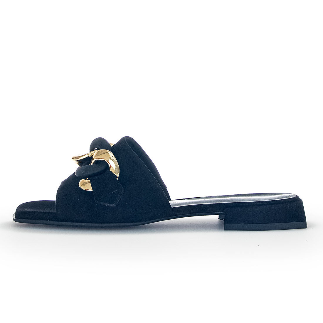 GABOR Black suede sandal with gold buckle,