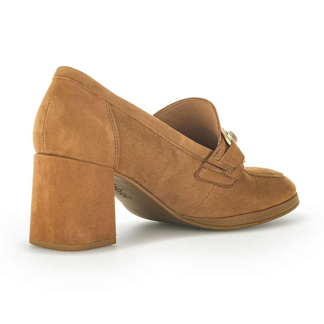 GABOR Camel suede loafer with gold bit,