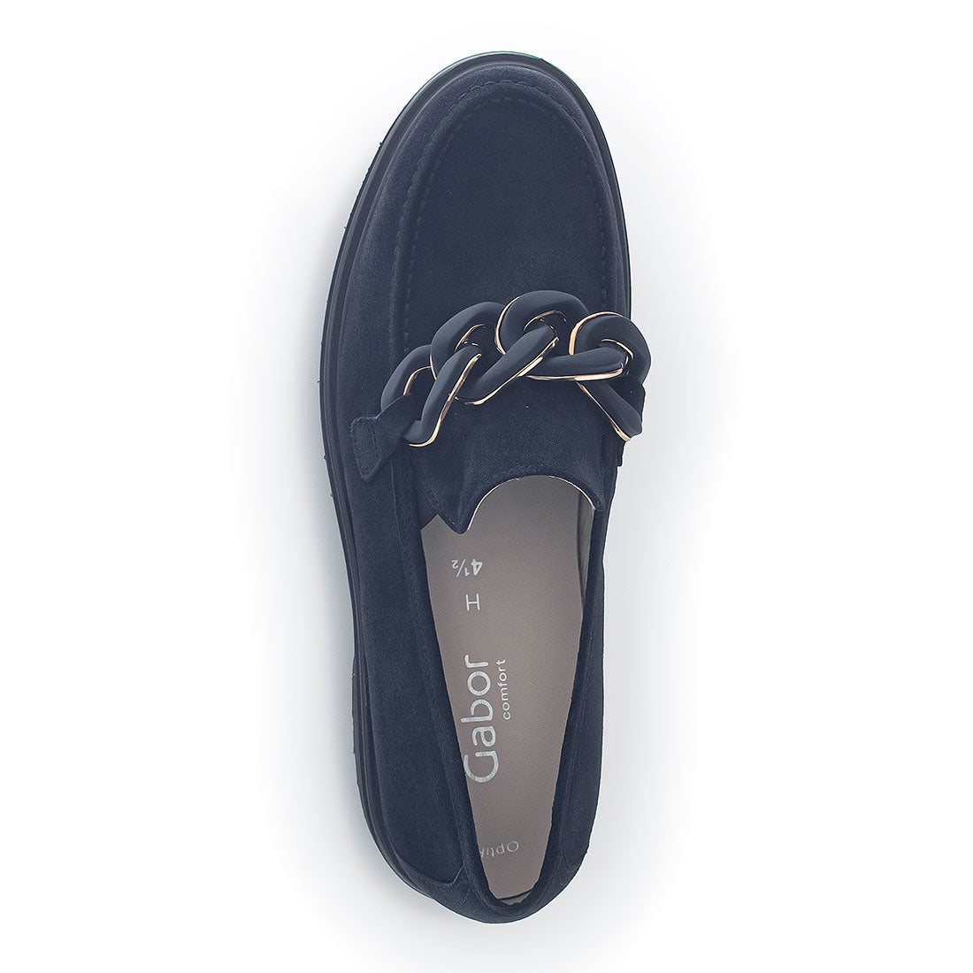 GABOR Blue suede loafer with chain decoration,