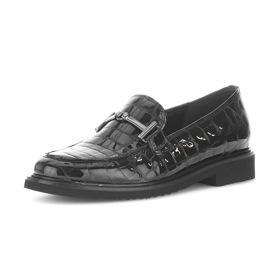 GABOR Black embossed patent leather loafer with bite,
