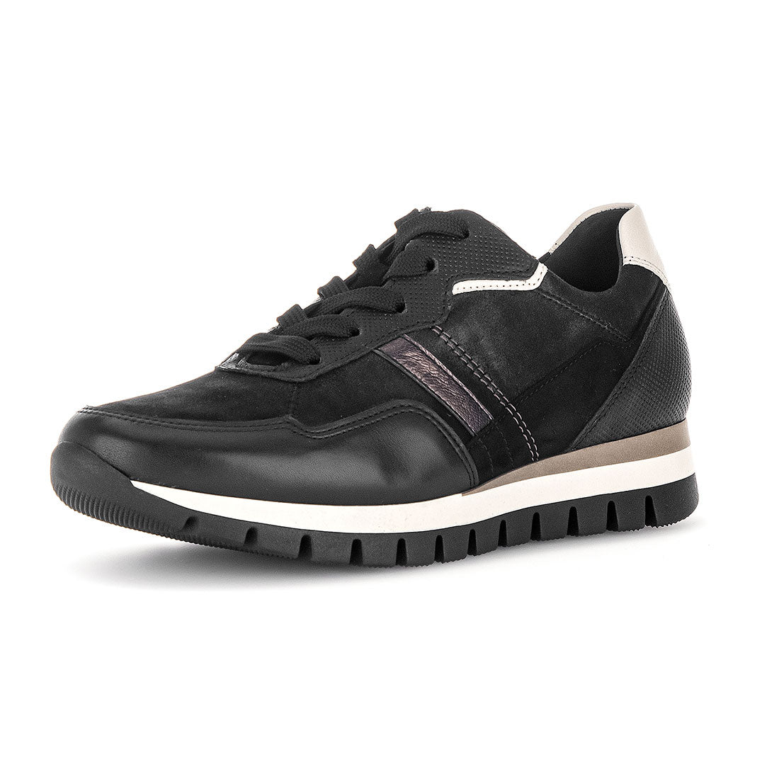 GABOR Black nubuck/leather sneaker with laces,