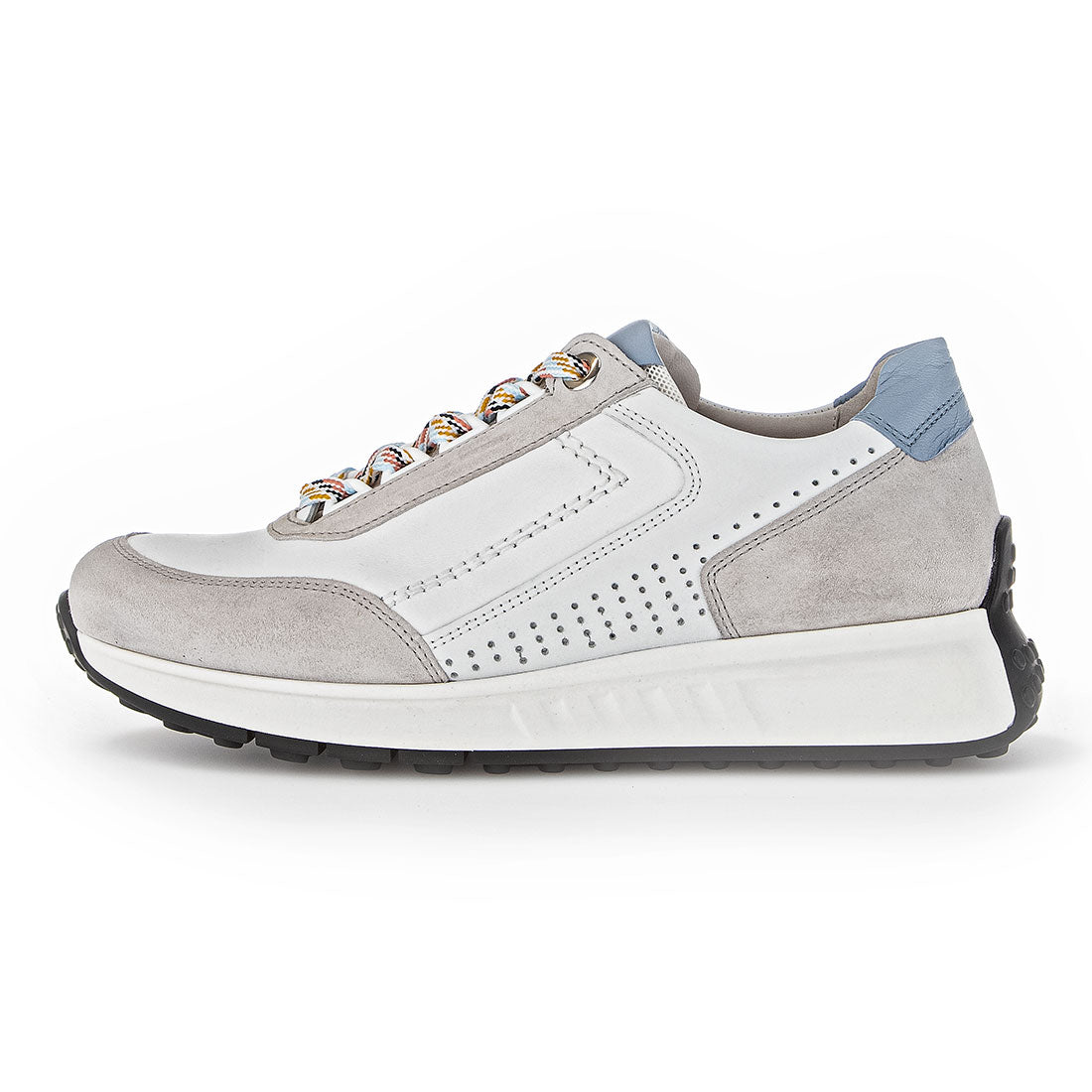 GABOR White leather sneaker with gray suede,