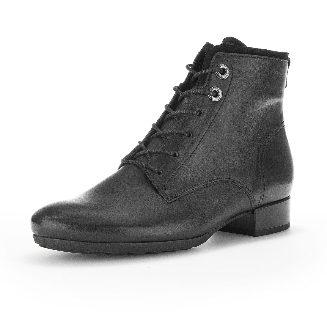 GABOR Black leather lace-up boot with low heel,