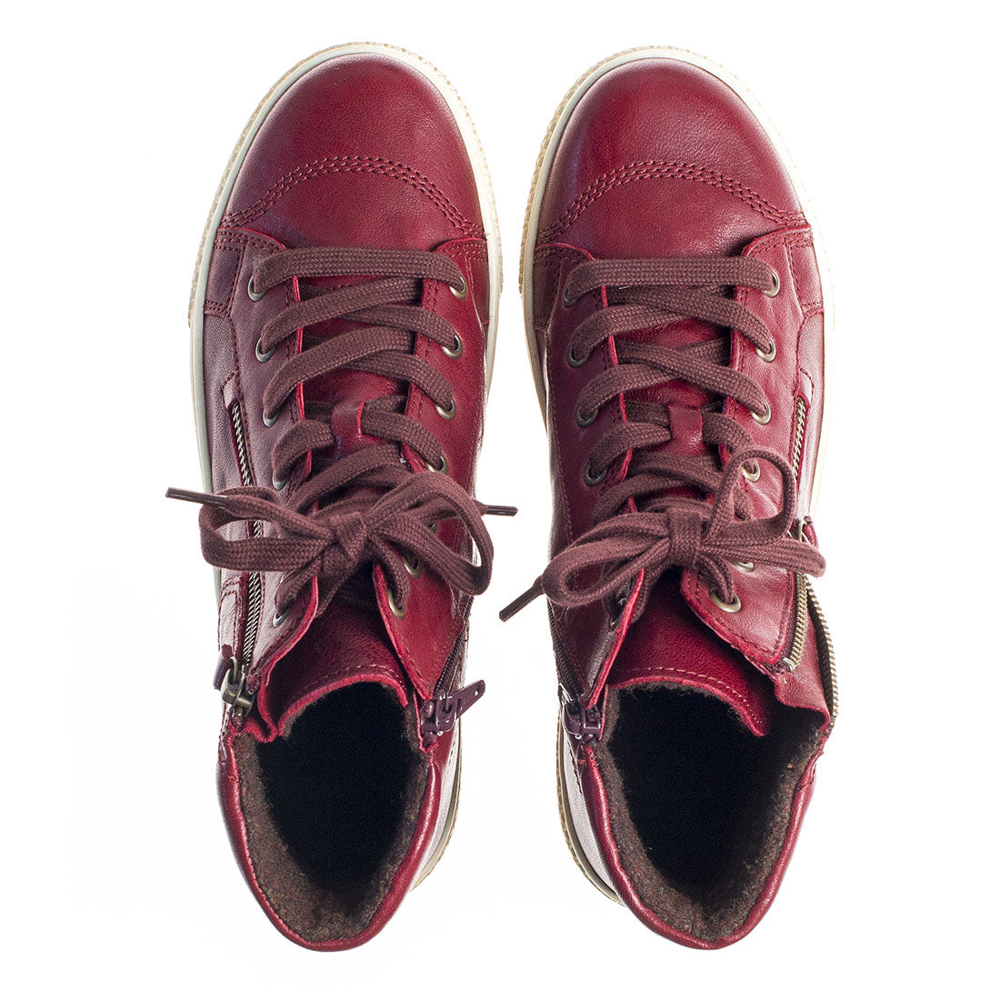 GABOR Dark red leather with laces and zipper,