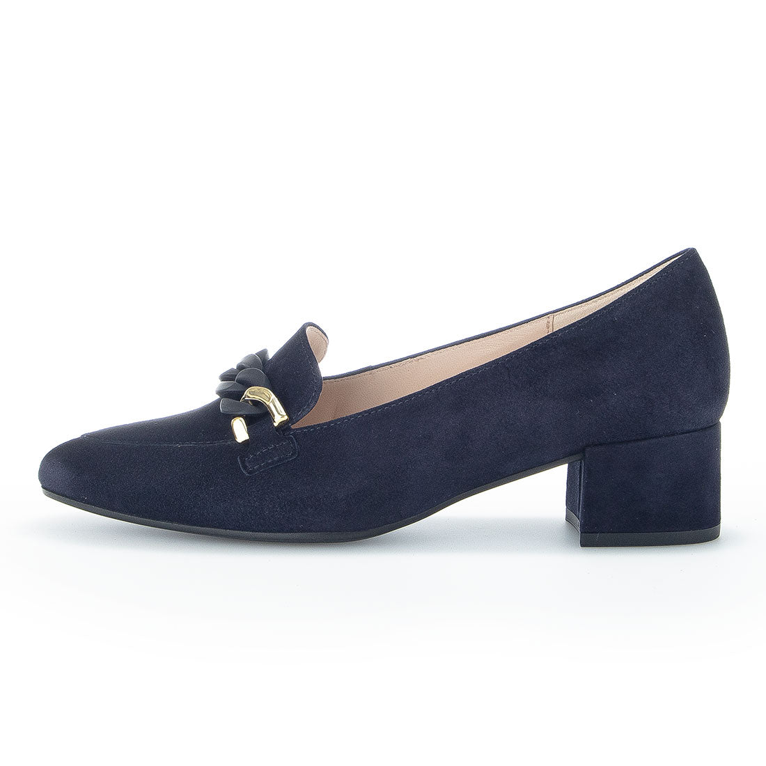 GABOR Blue suede shoes with matte+gold bit,