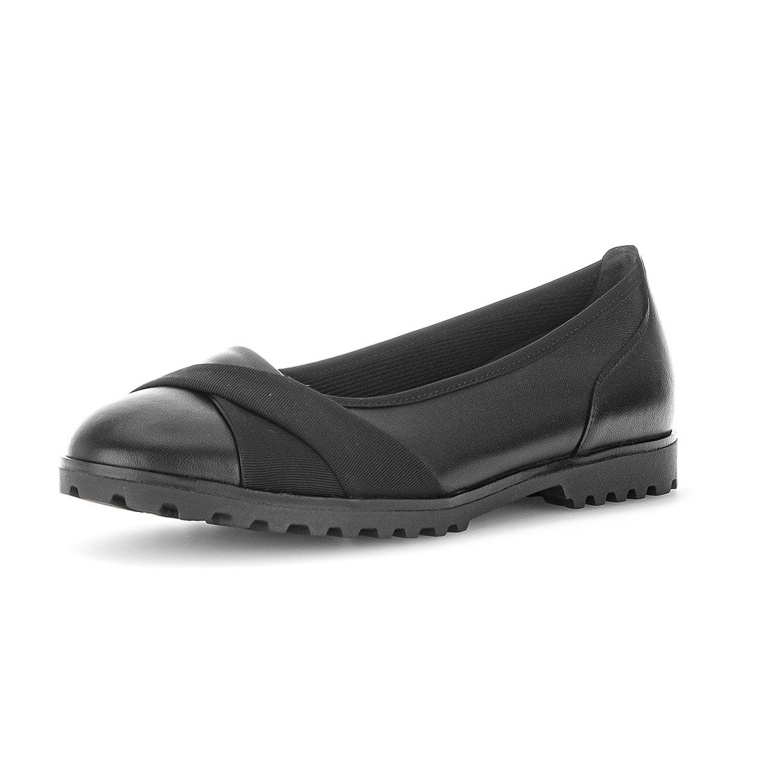 GABOR Black leather ballerina cross front,