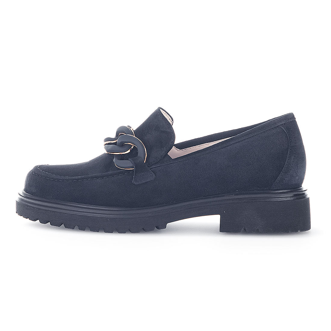 GABOR Blue suede loafer with chain decoration,