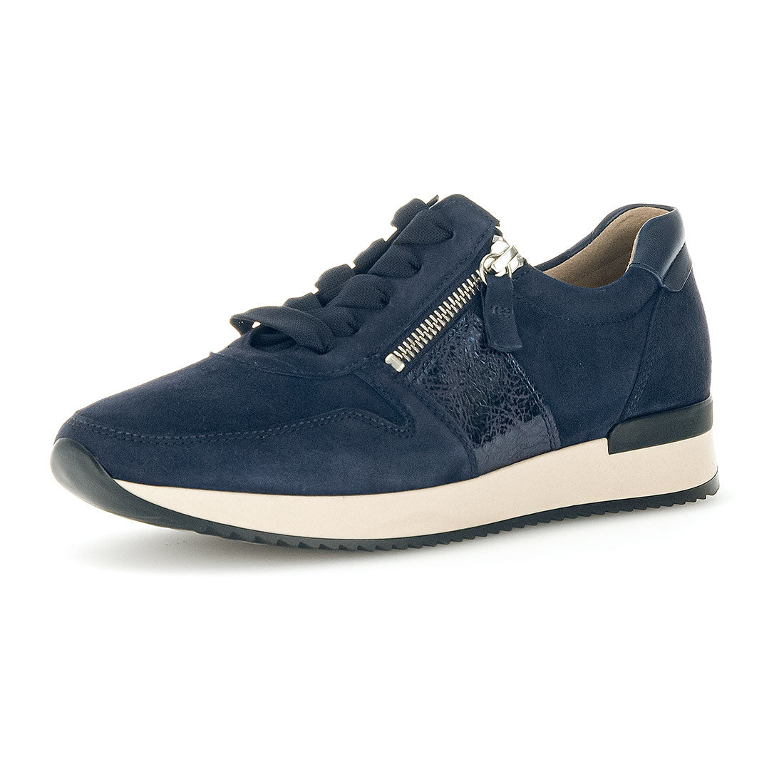 GABOR Blue suede sneaker zipper + lace,
