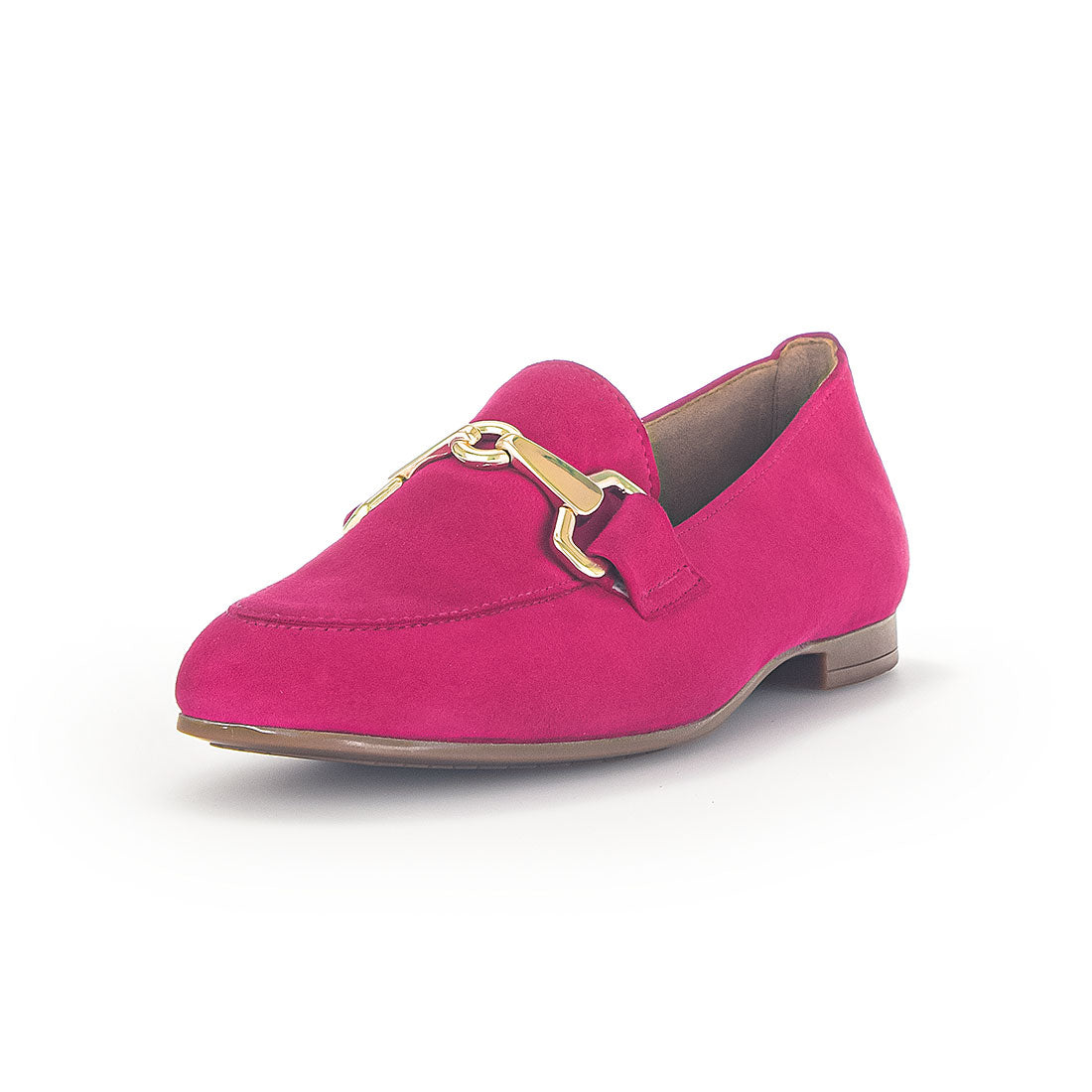 GABOR pink suede loafer with gold buckle,