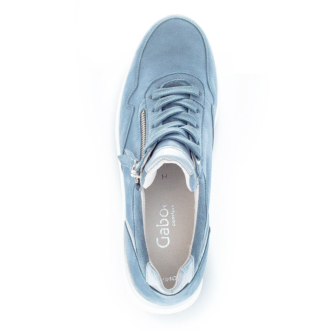 GABOR Light blue suede sneaker with lacquer,