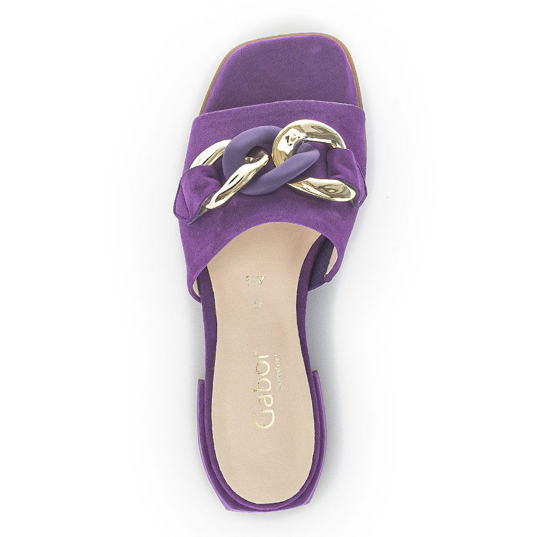 GABOR Purple suede sandal with gold buckle,