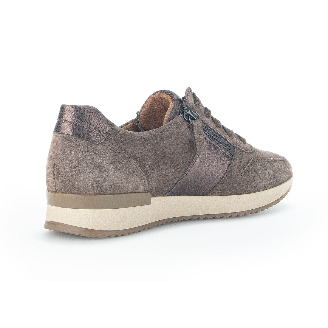 GABOR Brown suede sneaker with leather detail,