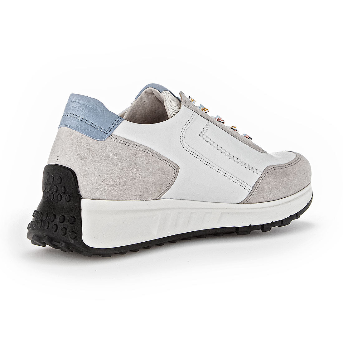GABOR White leather sneaker with gray suede,