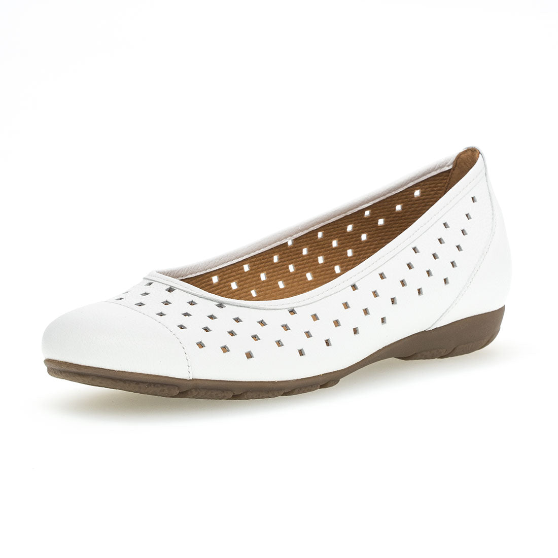 GABOR White leather ballerina with hole pattern,