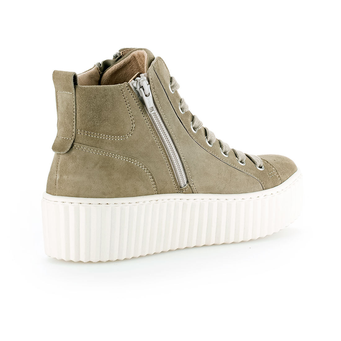 GABOR gray green suede boot zip/lace,