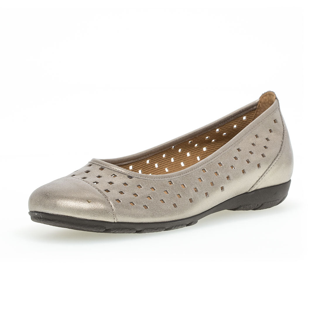 GABOR Bronze leather ballerina with perforated pattern,