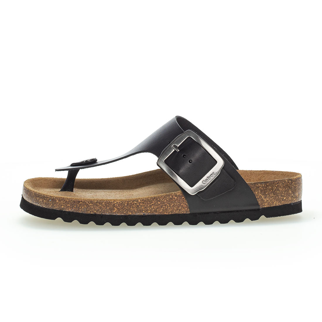 GABOR Black leather t? thong sandal,
