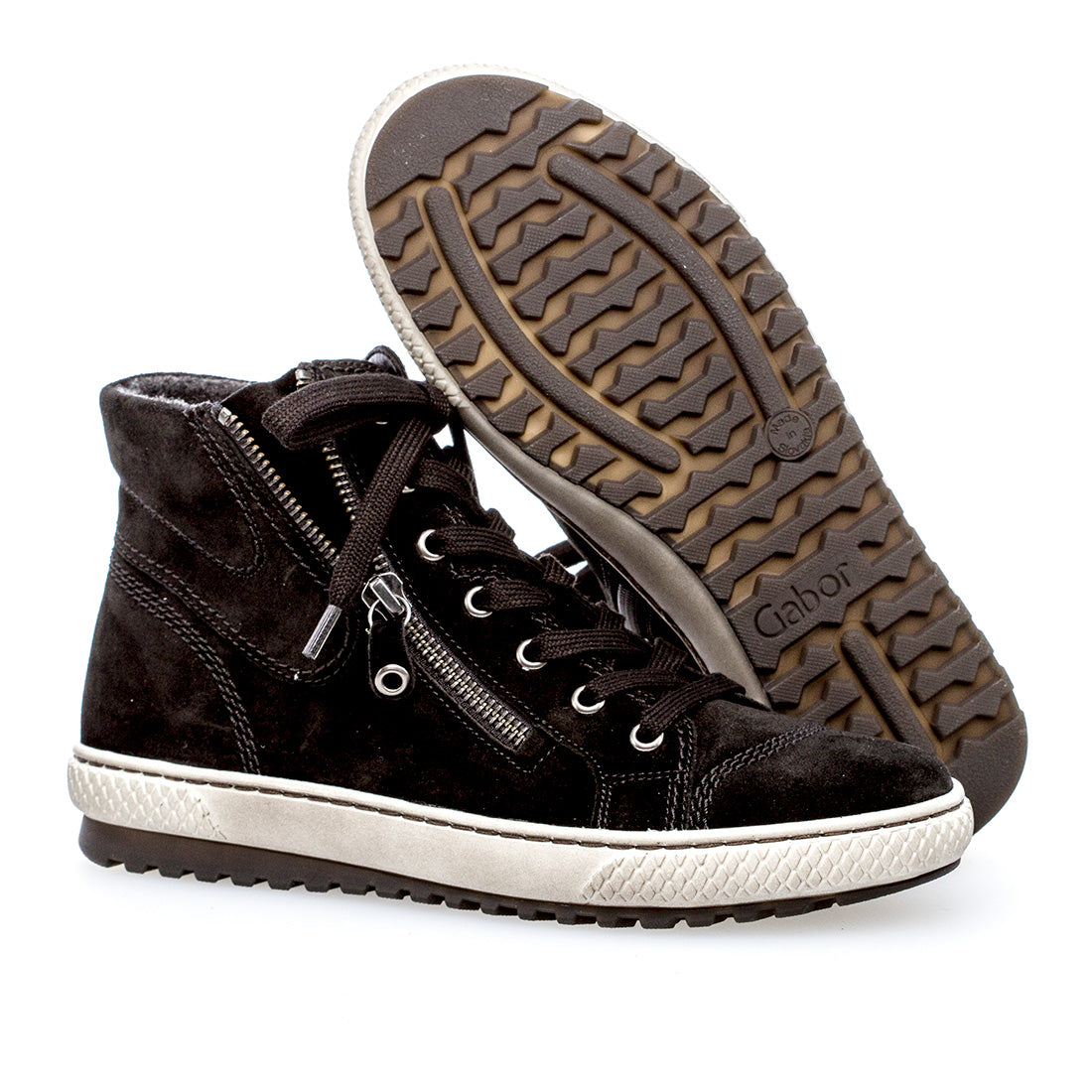 GABOR Black suede with laces and zipper,