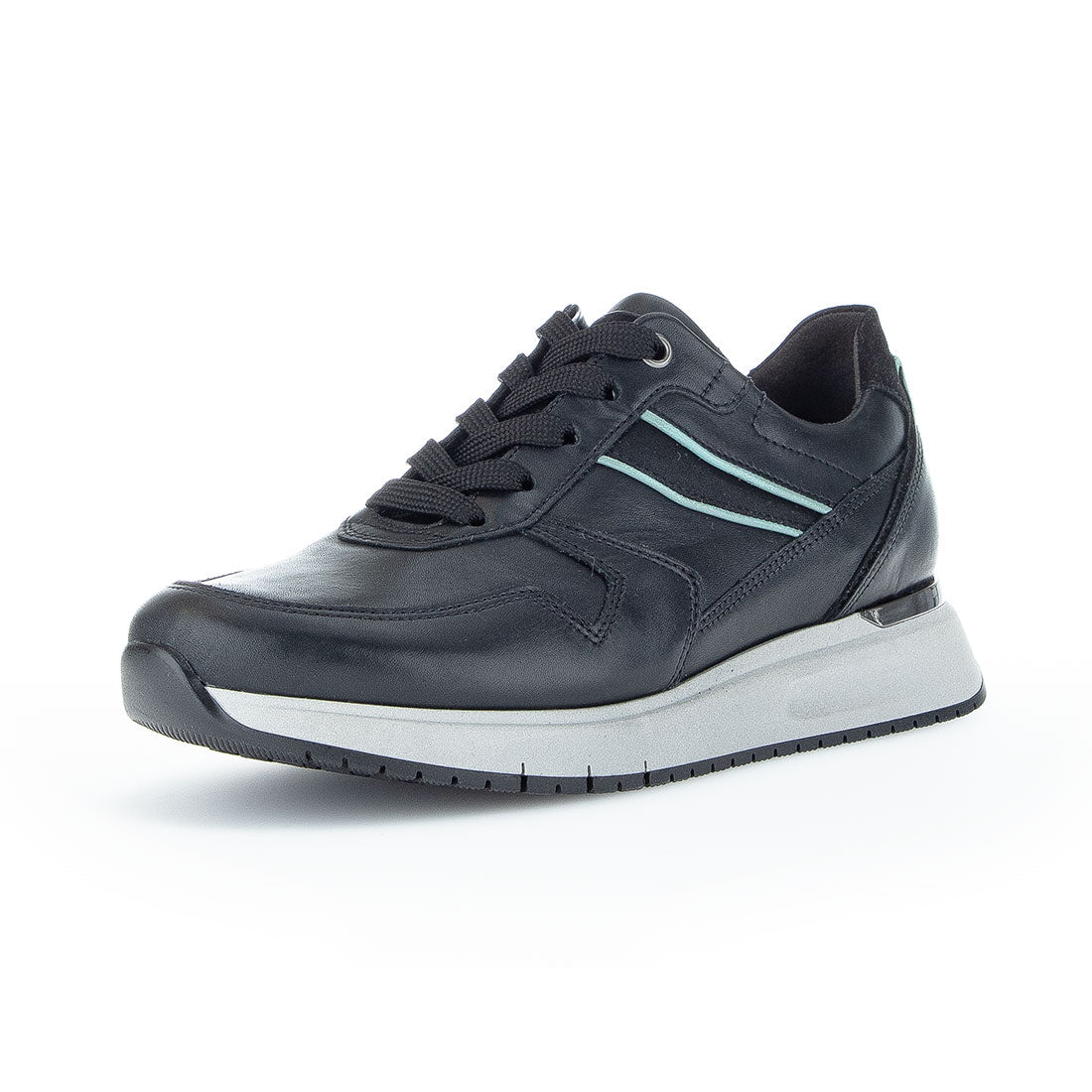 GABOR Black leather sneaker with laces width H,