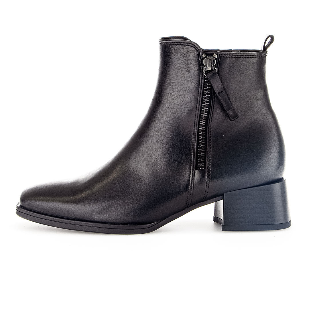 GABOR Black leather boot with decorative zipper,
