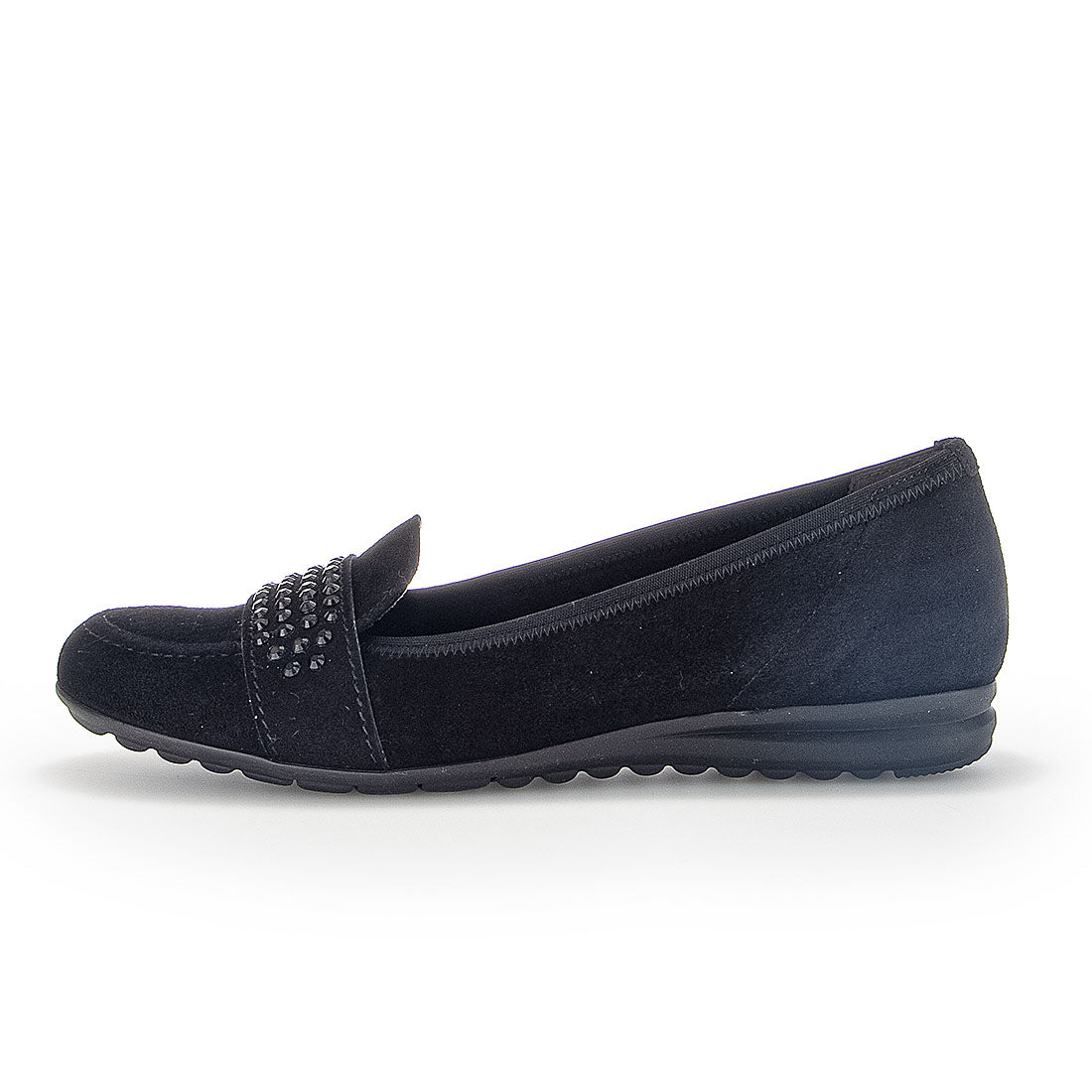 GABOR Black suede loafer with black stones,