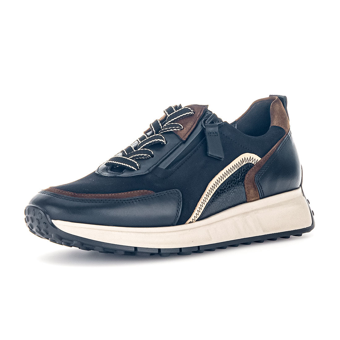 GABOR Black+brown leather/suede sneaker,