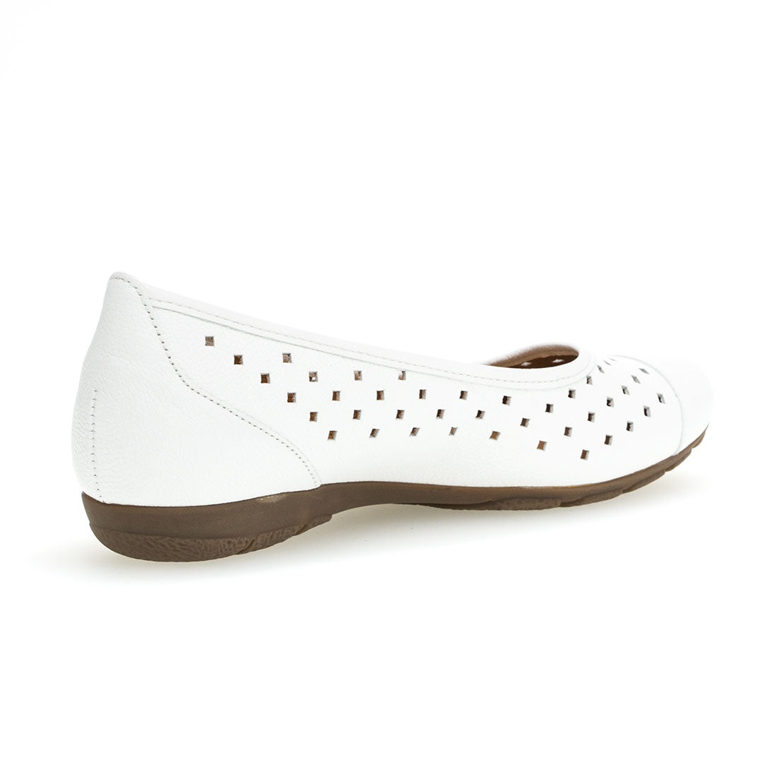 GABOR White leather ballerina with hole pattern,