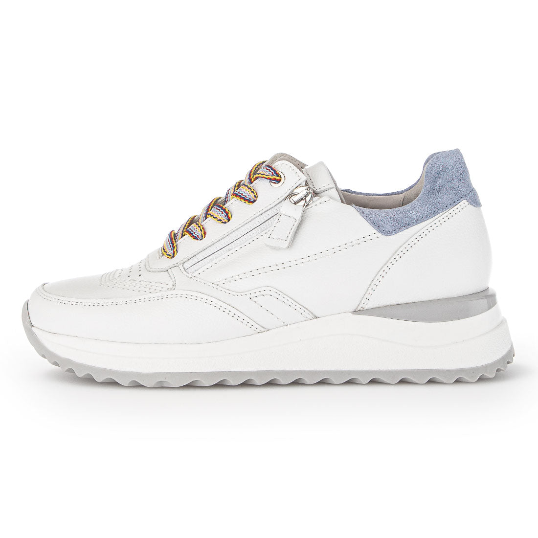 GABOR White leather sneaker with blue suede,