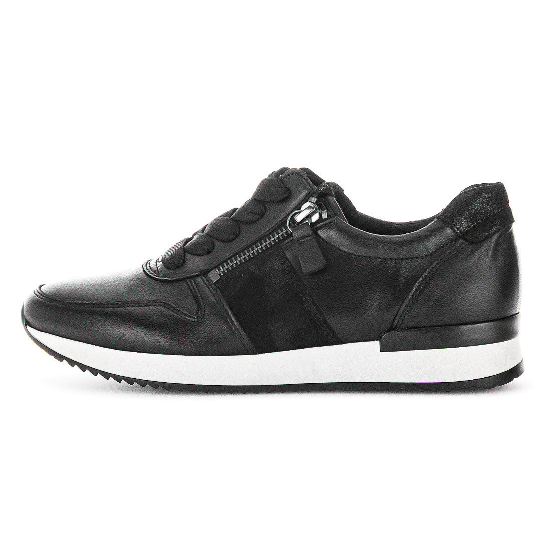 GABOR Black leather sneaker with laces + zipper,
