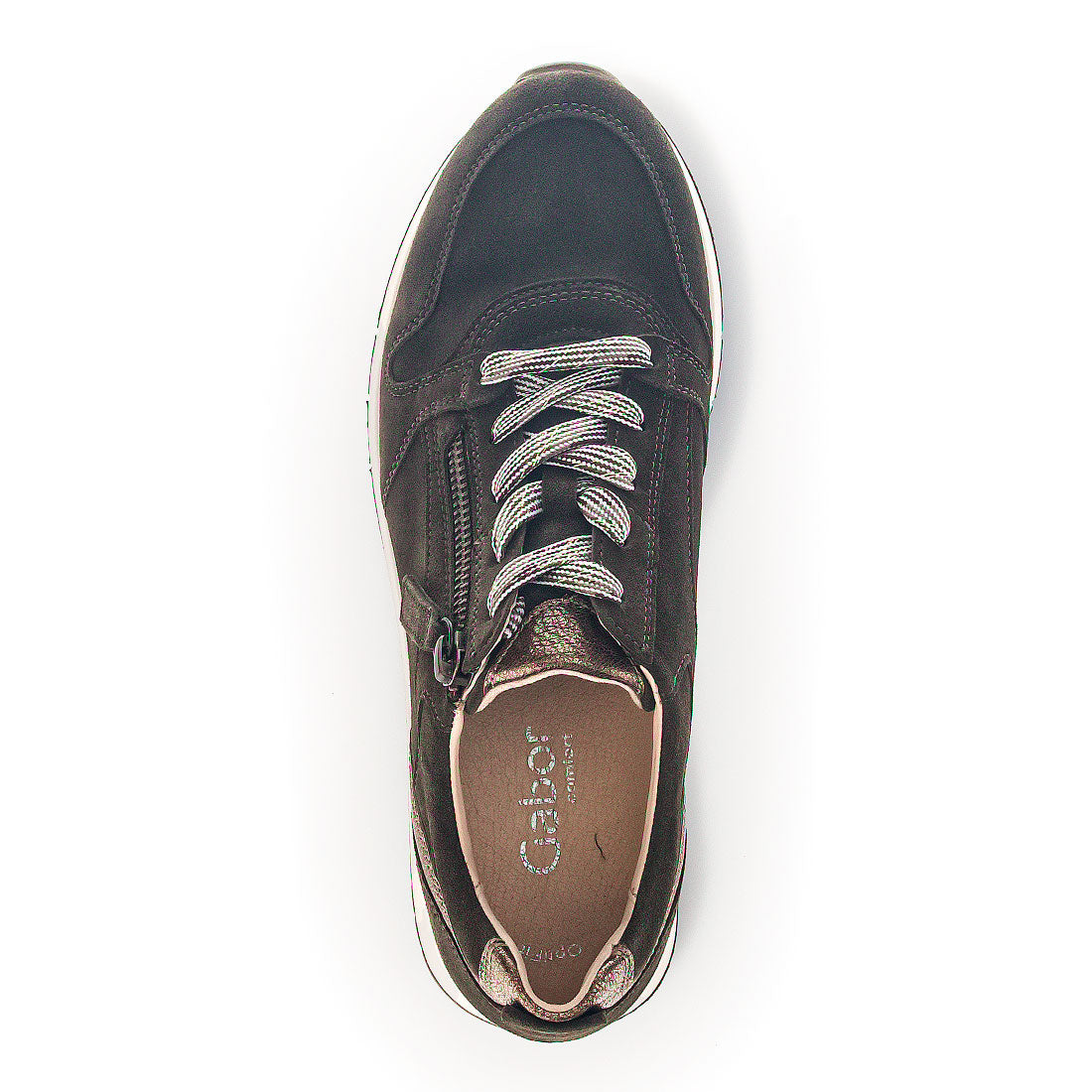 GABOR Green suede sneaker zipper + lace,