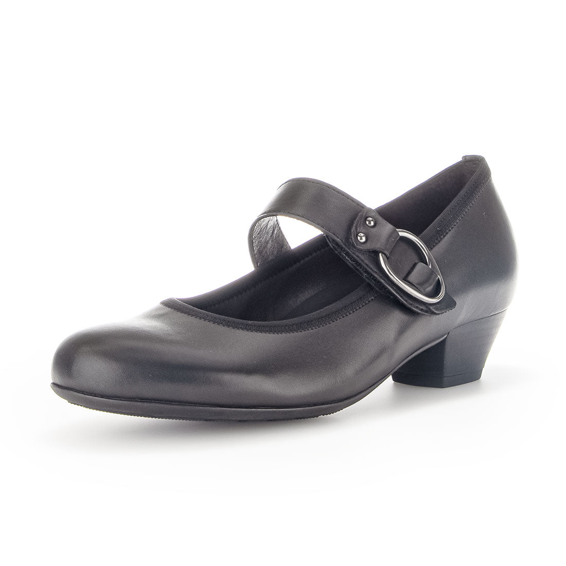 GABOR Black leather pump with Velcro strap,
