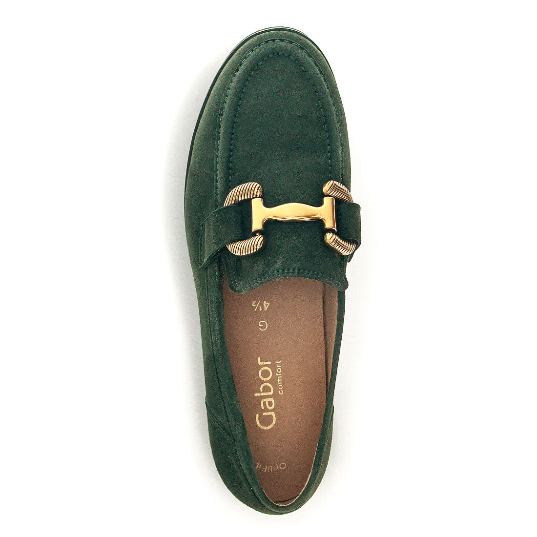 GABOR Green suede loafer with gold bit,