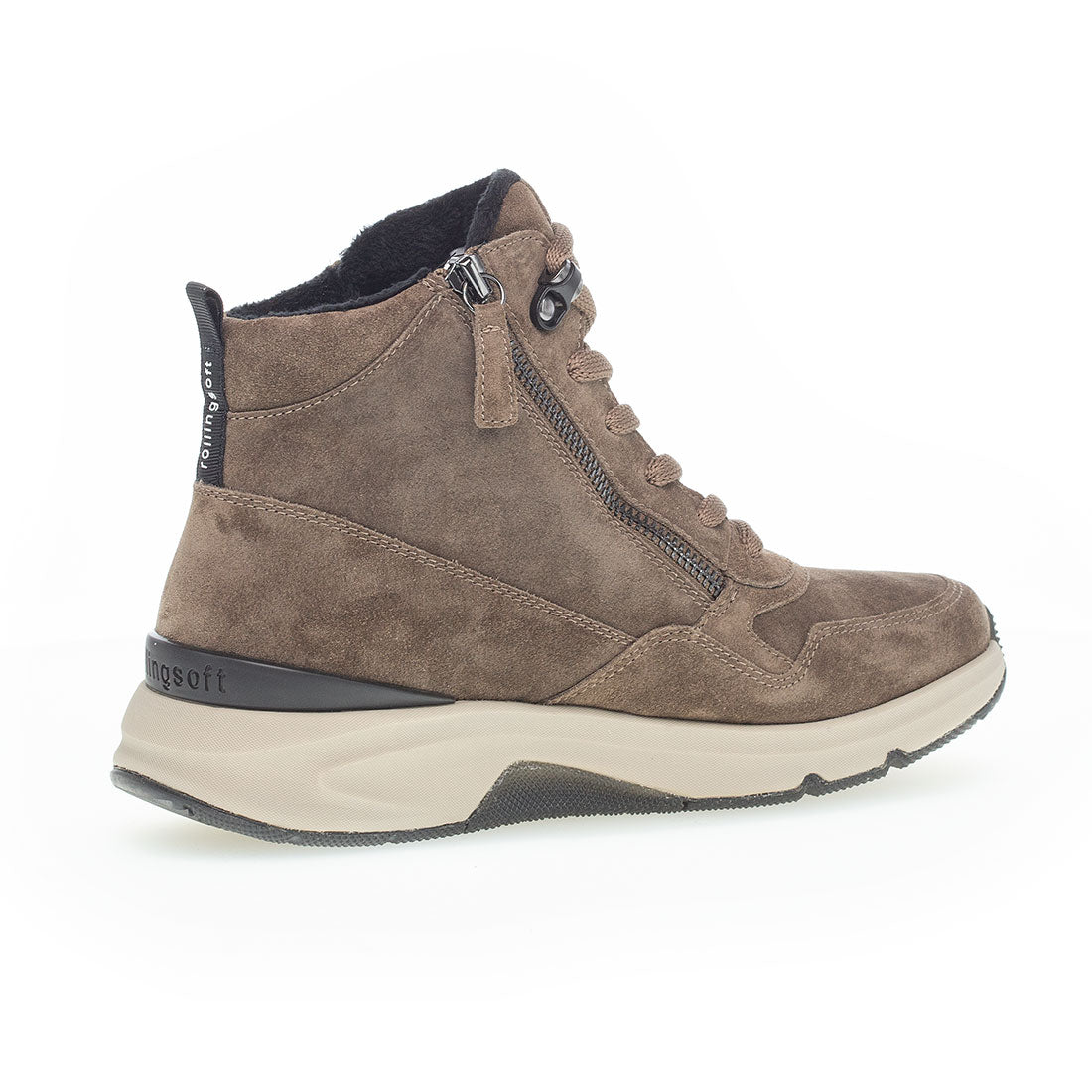 ROLLINGSOFT Brown suede boot lace + zipper,