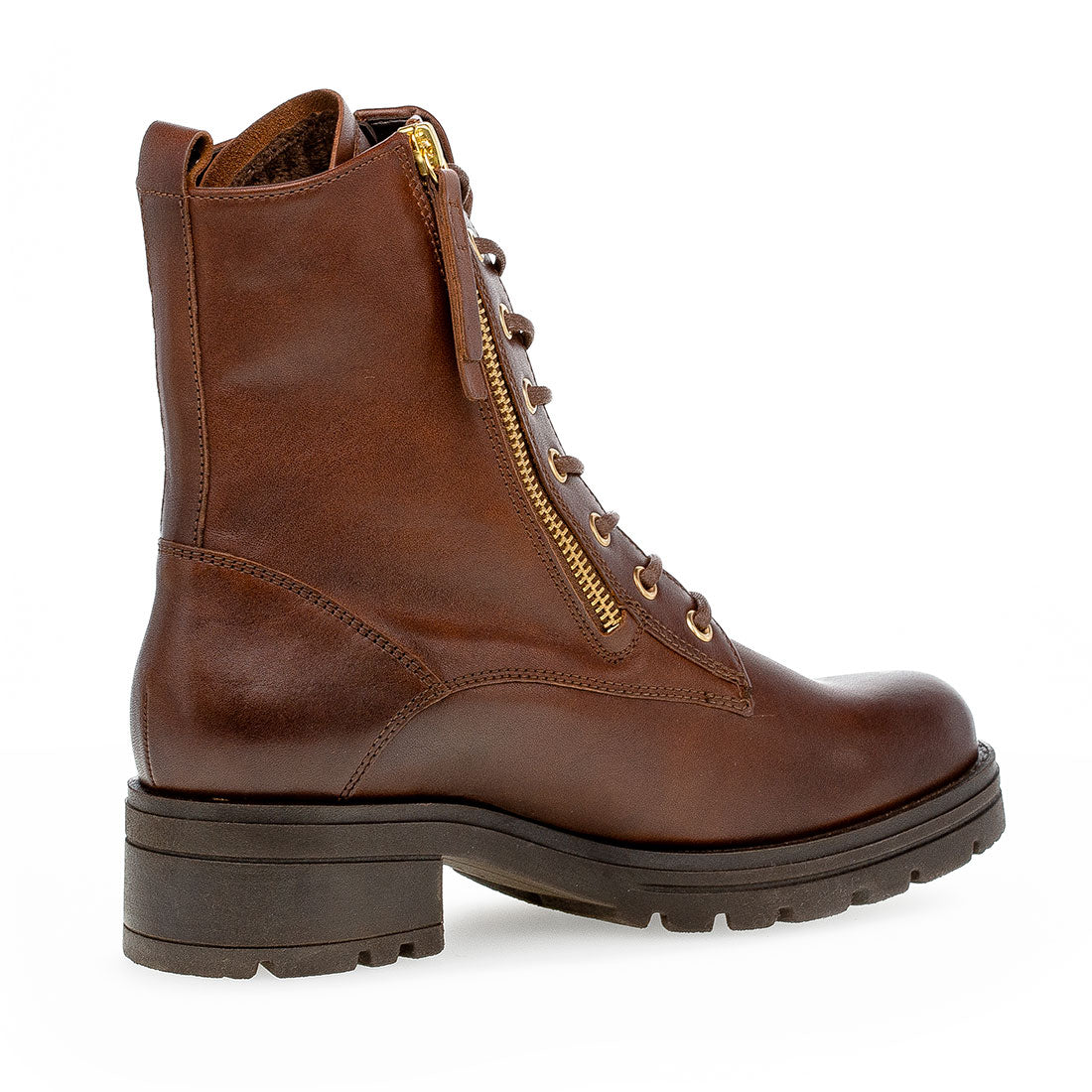 GABOR Brown leather boot with lace + zipper,